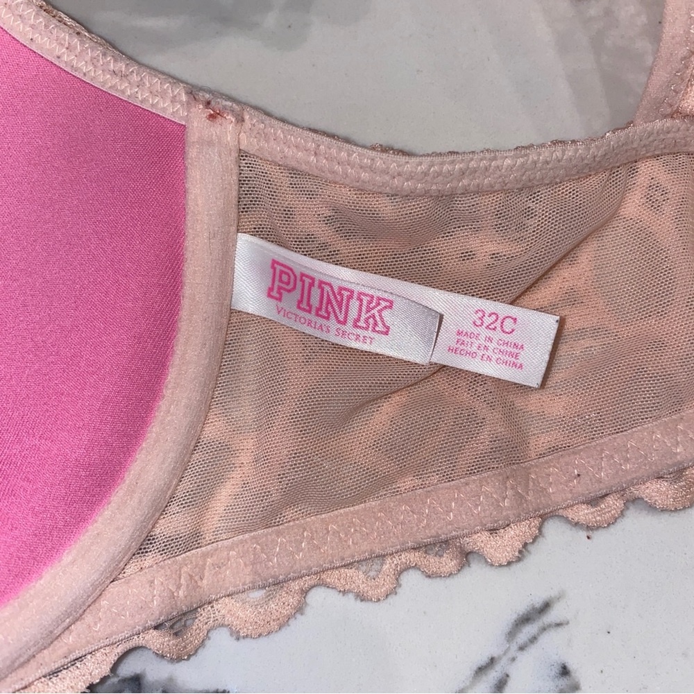 PINK Victoria's Secret Date Lightly Lined Front Clasp Racerback Bra 32C - Picture 4 of 6